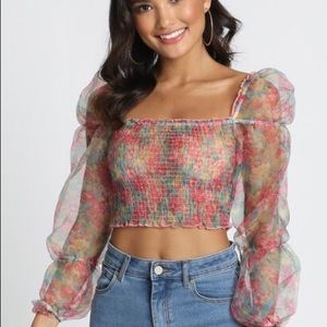 Floral Organza Puff Sleeve